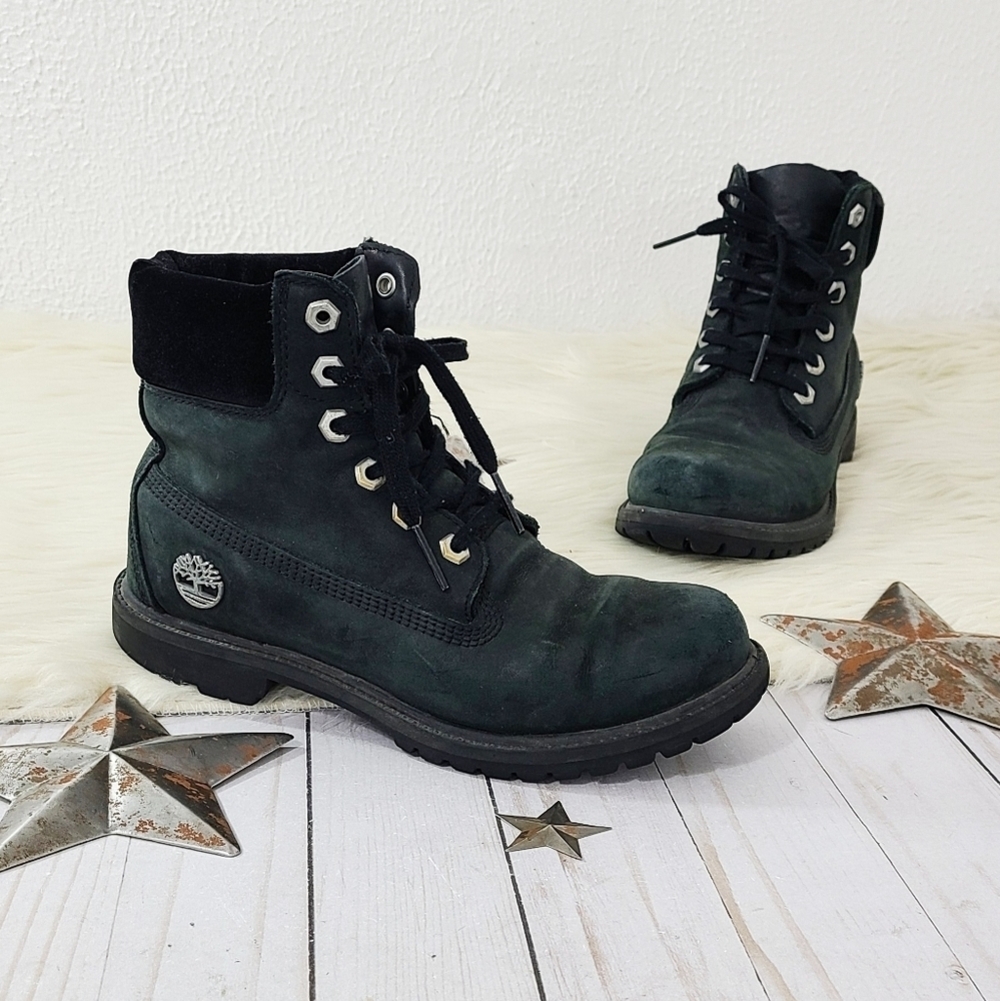 Timberland black velvet nubuck waterproof lace up boots size 7